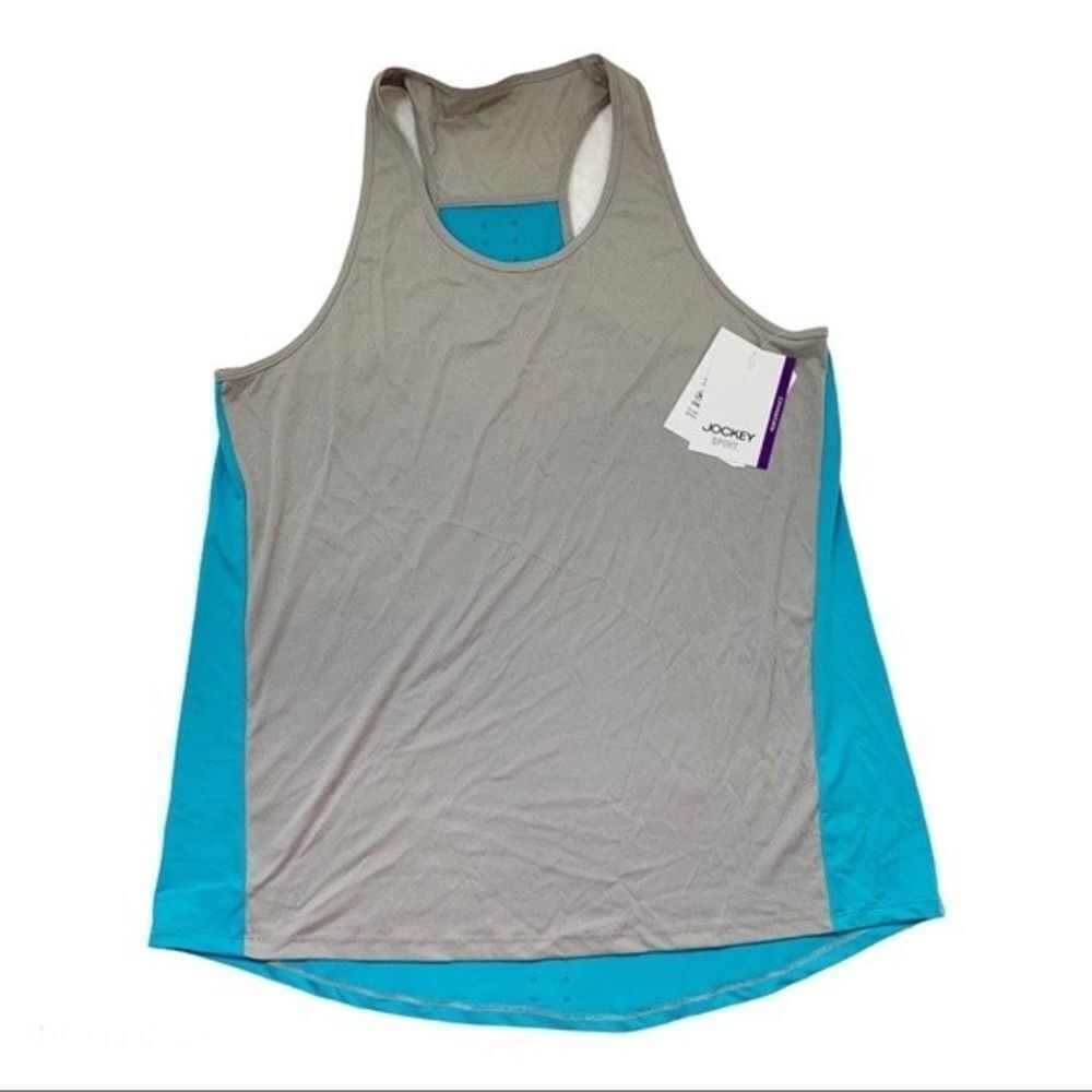 Jockey Sport Gray Blue Racerback Tank Top Moisture Wicking Size Large NWT